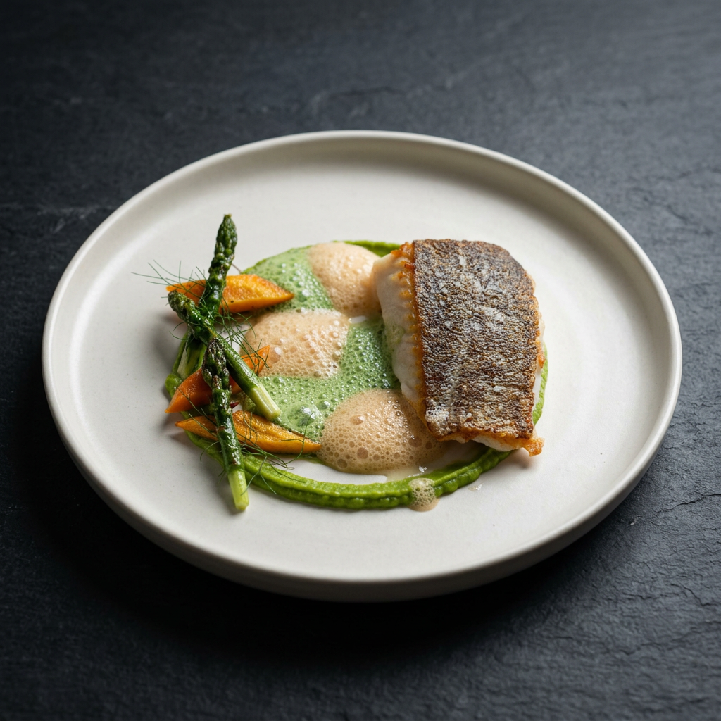 Kabeljauw met asperge en schuim
